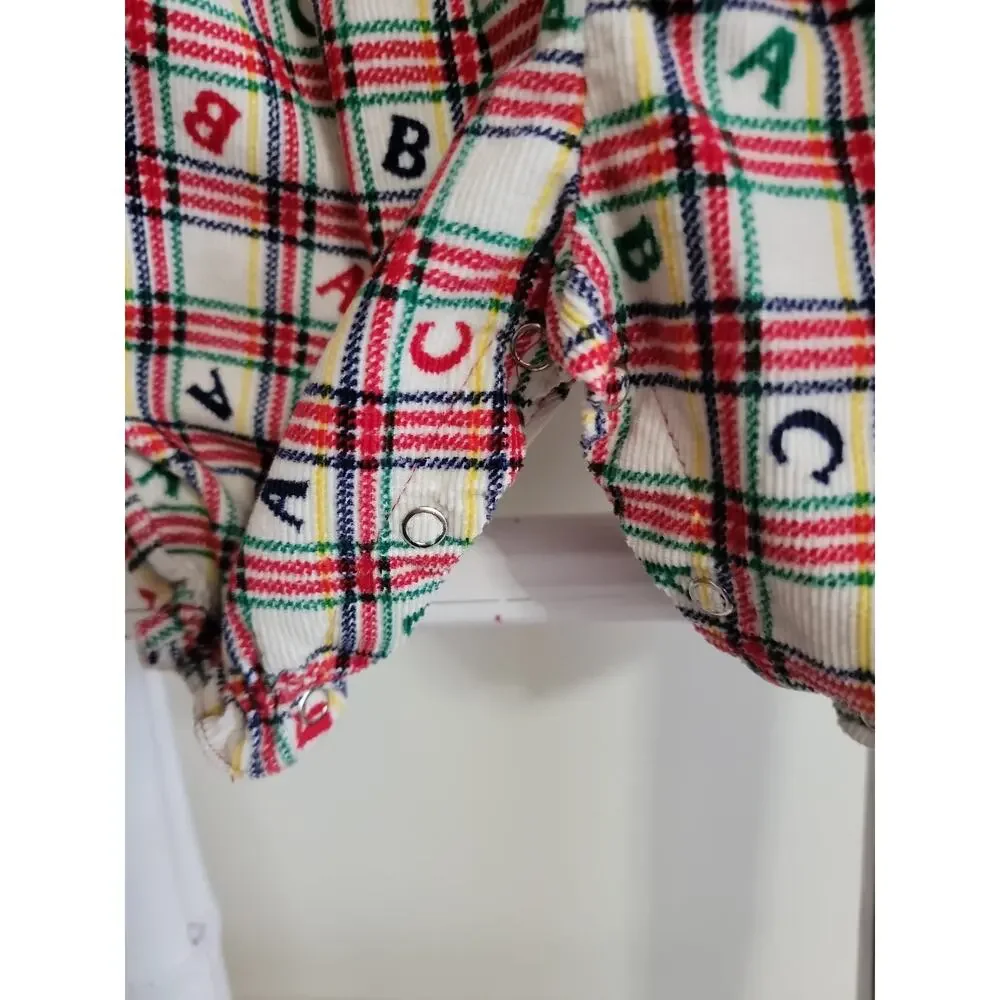 Vintage 90s Fisher-Price Baby ABC Plaid Romper Faux Red Cardigan Size 0-6 M